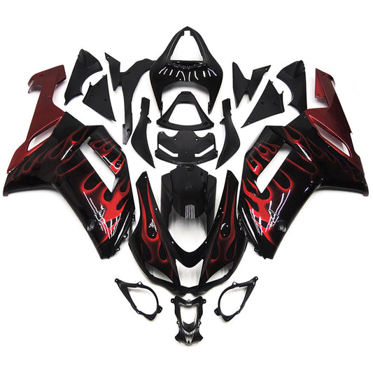Black and Red Flame Fairing Kit For Kawasaki ZX-6R 2007-2008