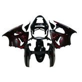 Kawasaki ZX-6R / 636 2000-2002 Black with Red Flames fairing kit front view