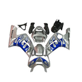Kawasaki ZX-6R / 636 2003-2004 Silver, Blue, and Flame full fairing kit set view