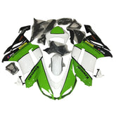 Kawasaki ZX-6R / 636 2007-2008 Green, White, and Black with Logos fairing kit front view