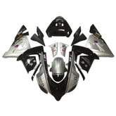 Kawasaki ZX-10R 2004-2005 Silver Black fairing kit side layout with logos-image 1