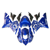Kawasaki ZX-10R 2004-2005 Blue Silver Flame fairing kit side layout with logos-image 1