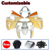 Kawasaki ZX-6R / 636 2000-2002 Orange, White, and Flame Fairing Kit