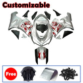 Kawasaki ZX-6R / 636 2005-2006 Red, Silver, and Flame Lettered Fairing Kit