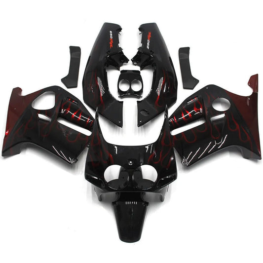 Black and Red Flame Fairing Kit For Honda CBR250RR MC19 1988-1989