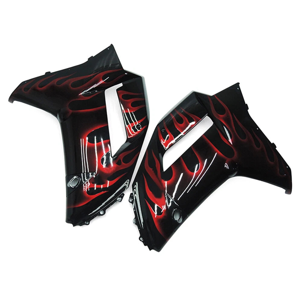 Black and Red Flame Side Fairing For Kawasaki ZX-6R 2007-2008 - Image 1