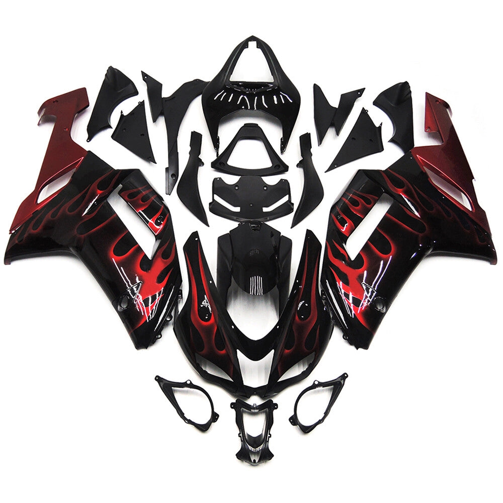 Black and Red Flame Fairing Kit For Kawasaki ZX-6R 2007-2008