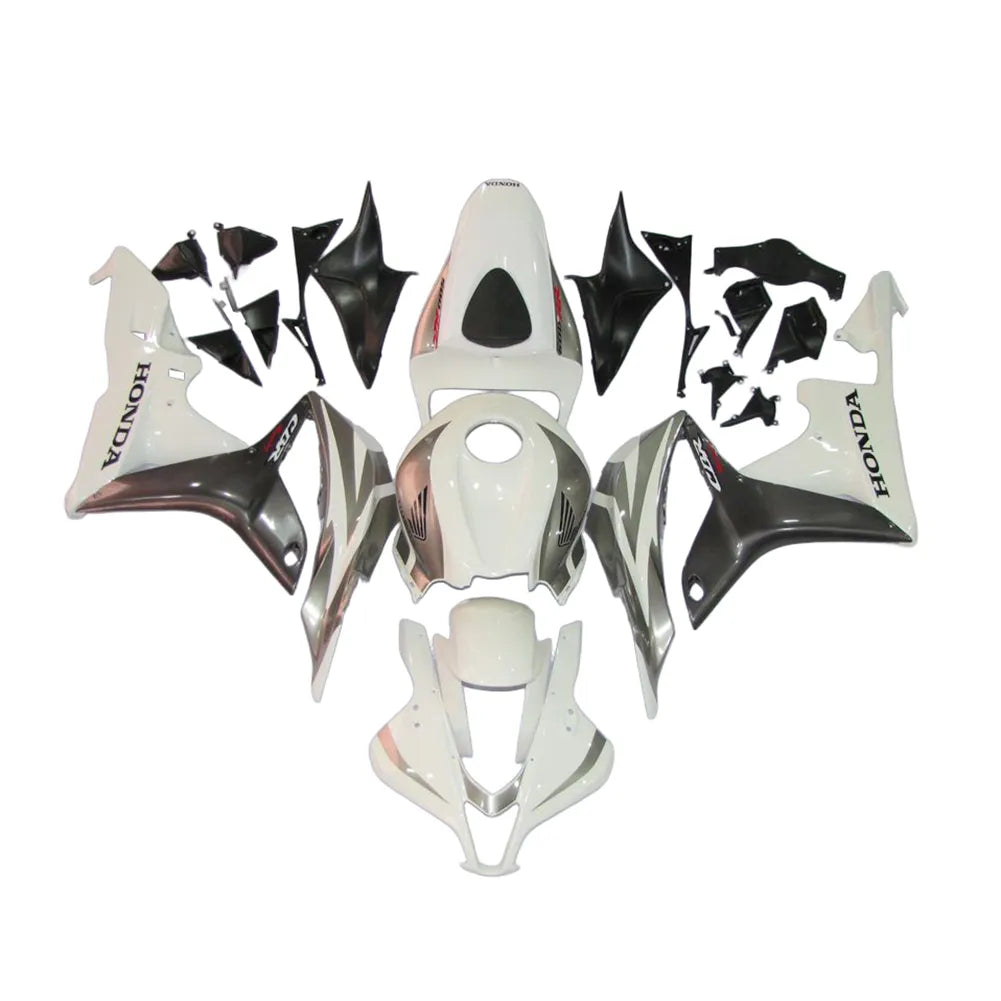 Honda CBR600RR 2007-2008 Black, White and Silver full fairing kit set view