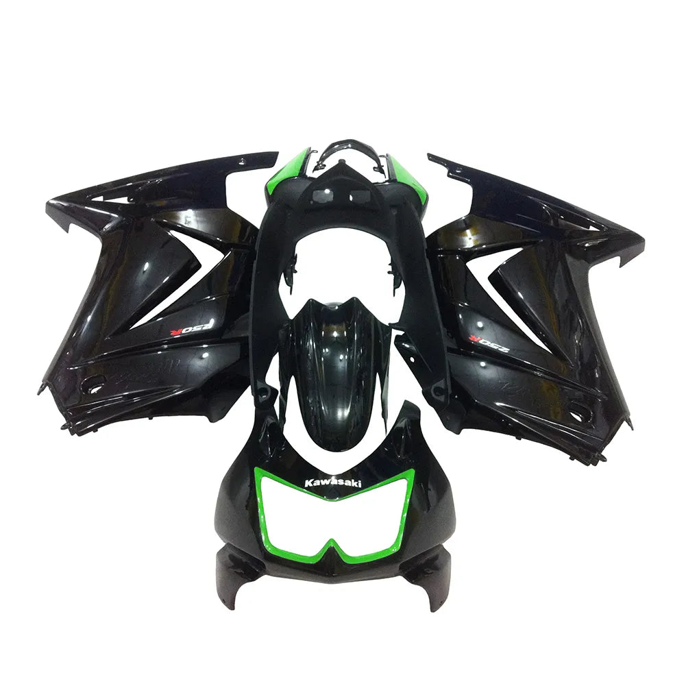 Kawasaki EX250 / Ninja 250 2008-2012 Green and Black with Logos full fairing kit set view