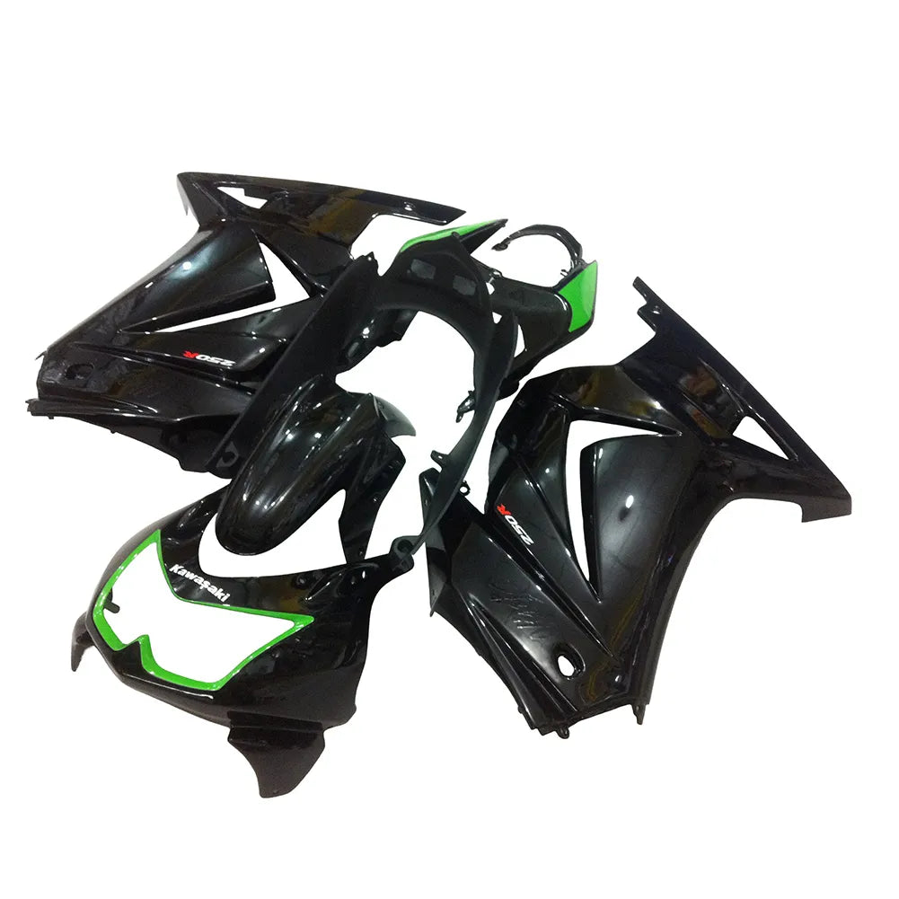 Kawasaki EX250 / Ninja 250 2008-2012 Green and Black with Logos fairing kit left side view