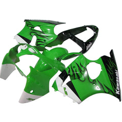 Kawasaki ZX-6R / 636 2000-2002 Green, Black, and Flame full fairing kit set view
