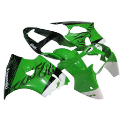 Kawasaki ZX-6R / 636 2000-2002 Green, Black, and Flame fairing kit left side view