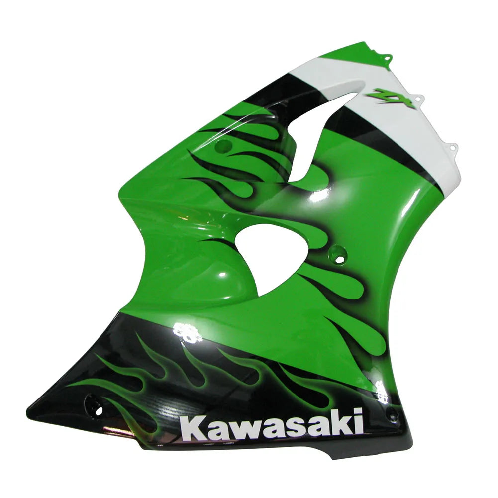 Kawasaki ZX-6R / 636 2000-2002 Green, Black, and Flame tail section fairing side view