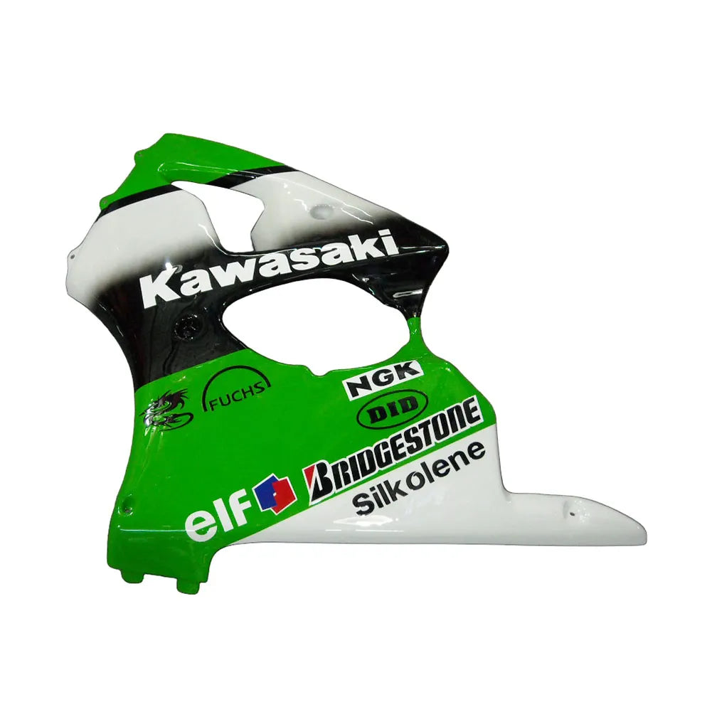 Kawasaki ZX-6R / 636 2000-2002 Black, Green, and White tail section fairing detail view 1