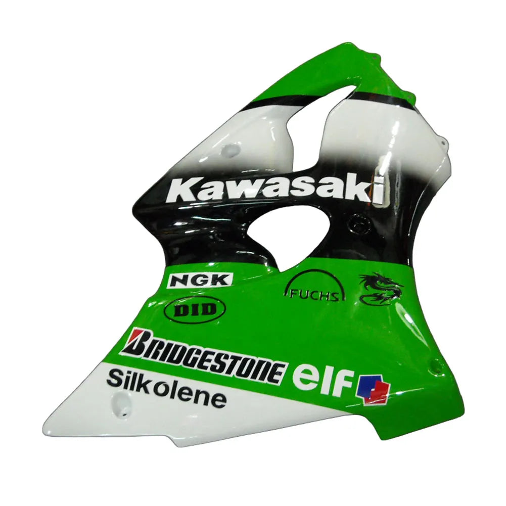 Kawasaki ZX-6R / 636 2000-2002 Black, Green, and White tail section fairing detail view 2