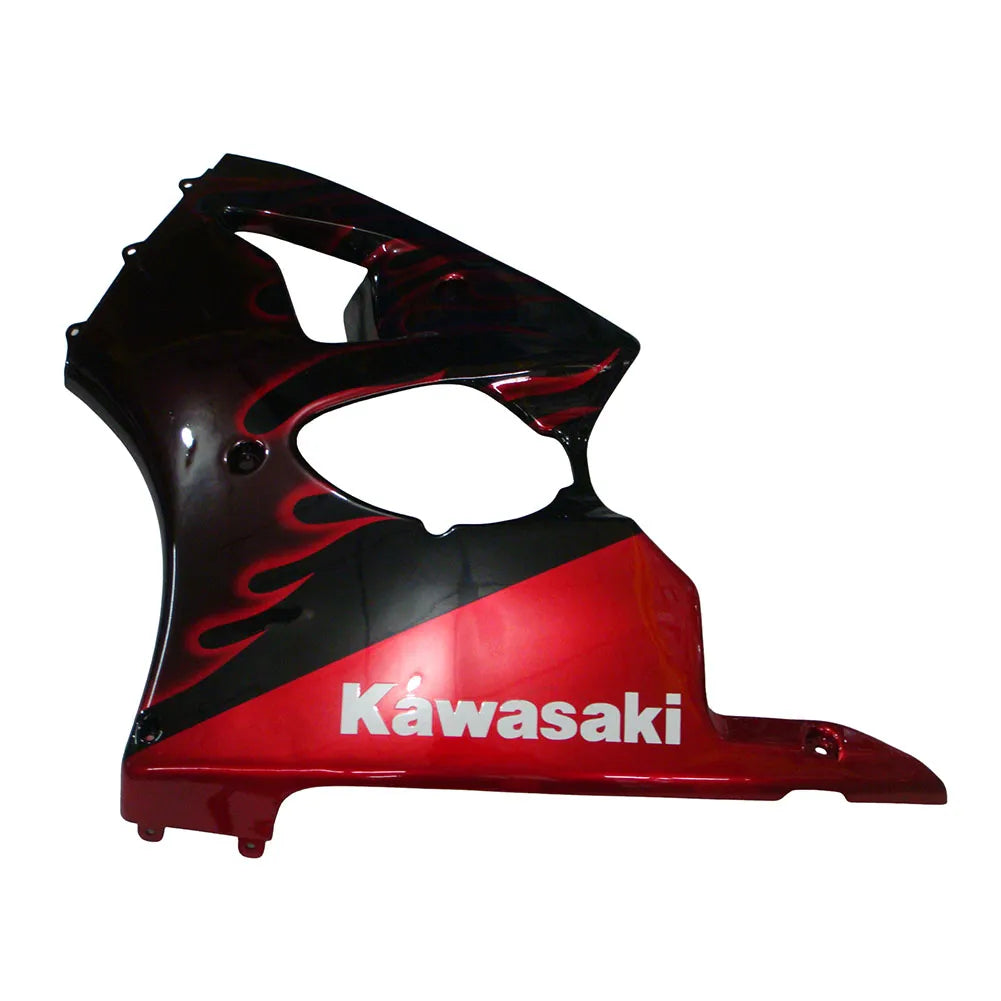 Kawasaki ZX-6R / 636 2000-2002 Black with Red Flames tail section fairing side view