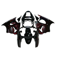 Kawasaki ZX-6R / 636 2000-2002 Black with Red Flames fairing kit front view