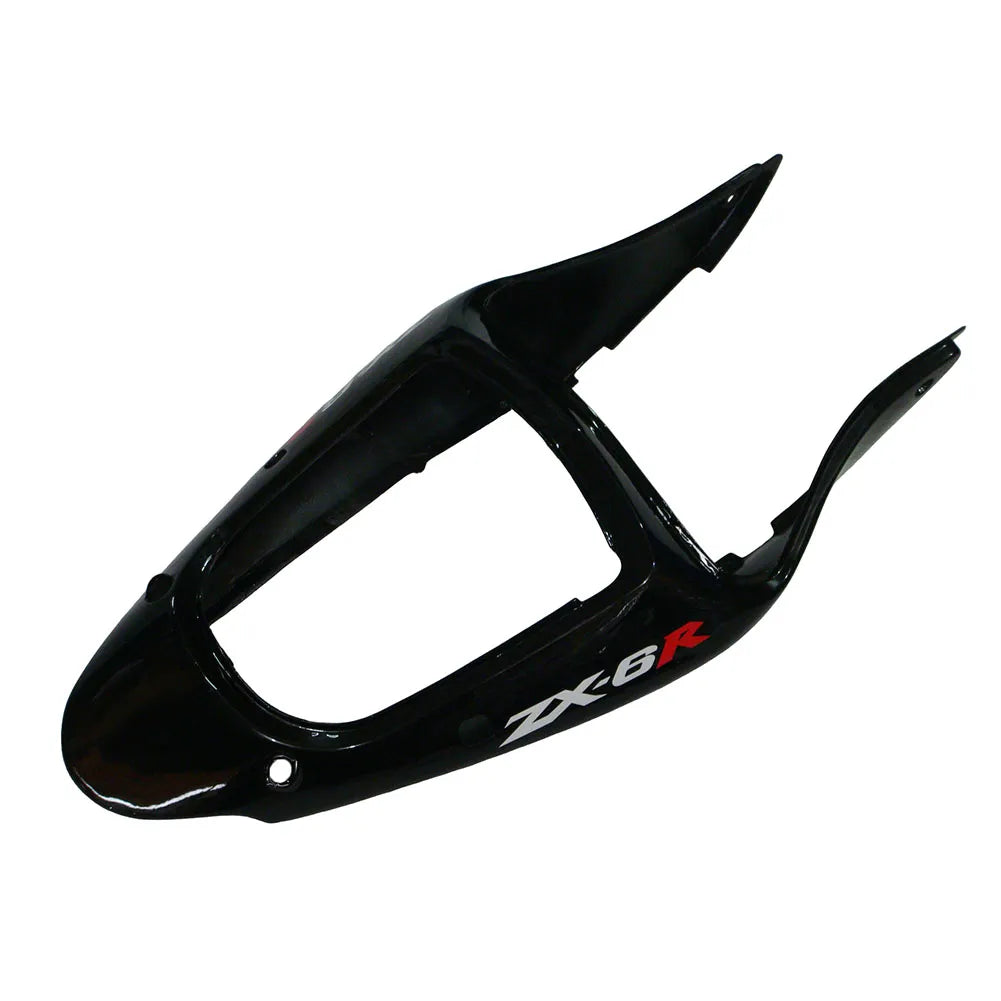 Kawasaki ZX-6R / 636 2000-2002 Black with Red Flames tail section fairing detail view 2