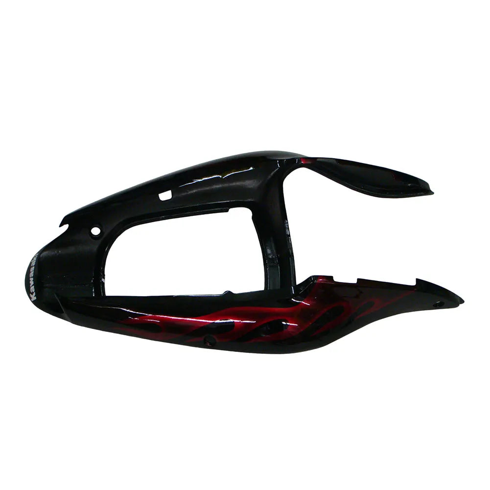 Kawasaki ZX-6R / 636 2000-2002 Black with Red Flames tail section fairing detail view 3