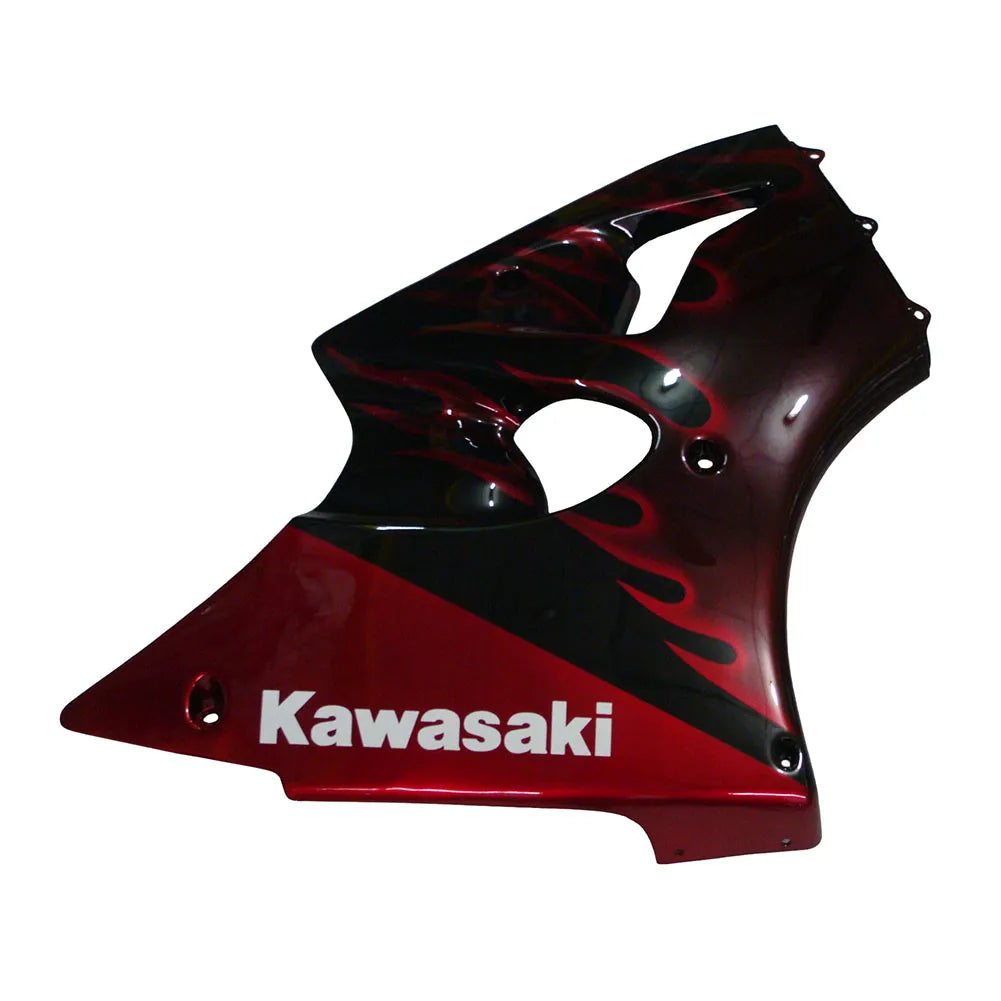 Kawasaki ZX-6R / 636 2000-2002 Black with Red Flames tail section fairing rear view