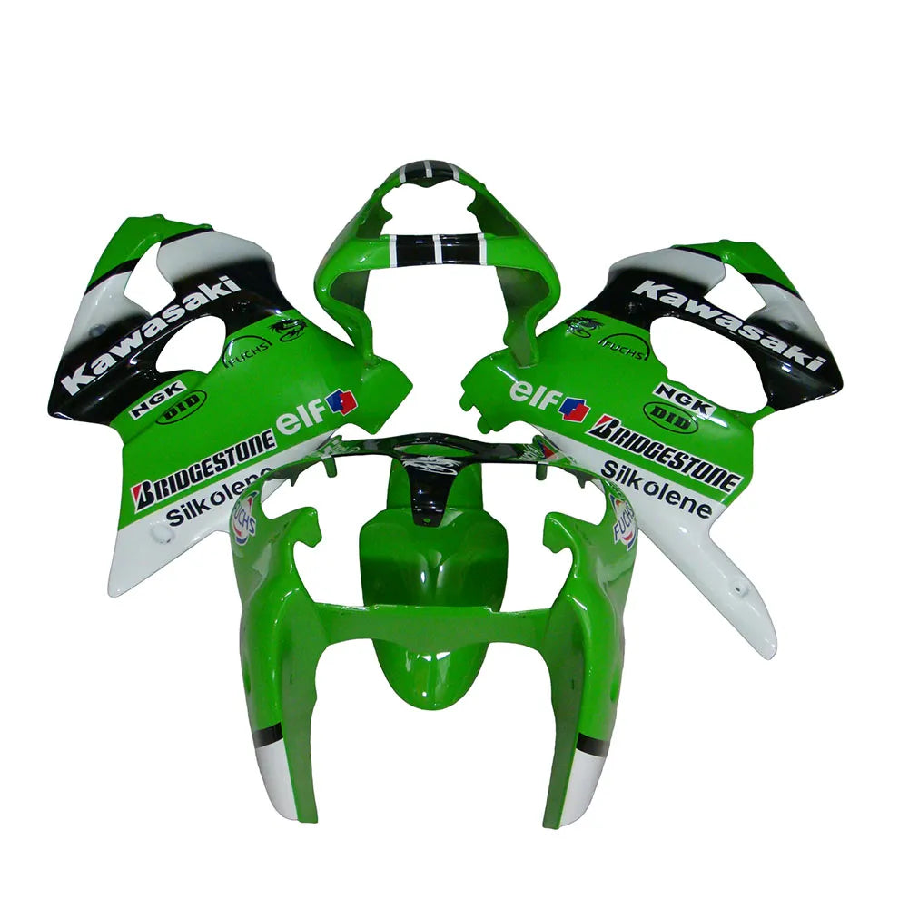 Kawasaki ZX-6R / 636 2000-2002 Green, Black, and White fairing kit front view