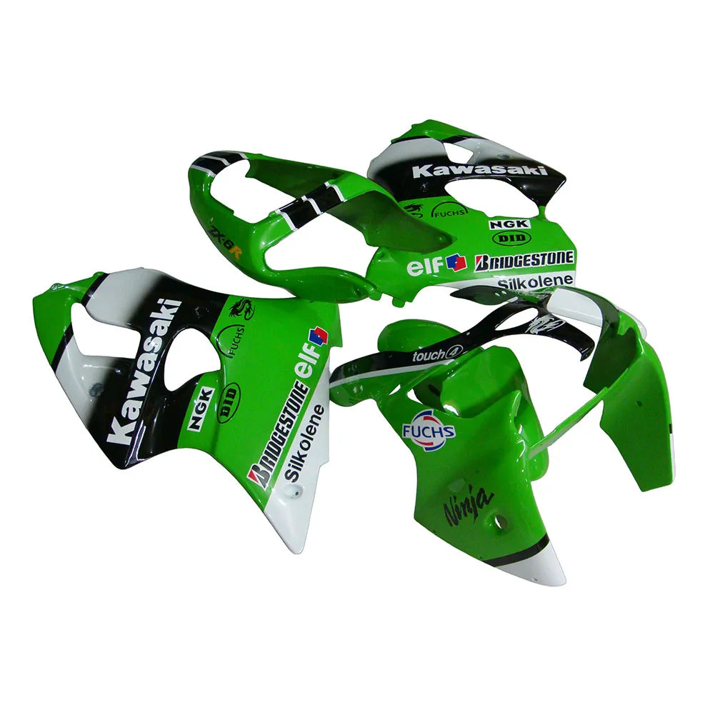 Kawasaki ZX-6R / 636 2000-2002 Green, Black, and White fairing kit left side view