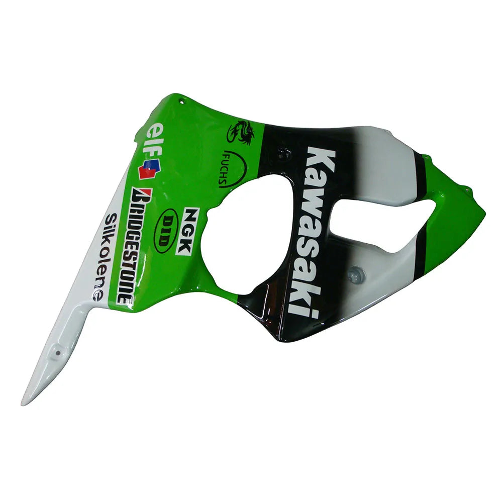 Kawasaki ZX-6R / 636 2000-2002 Green, Black, and White tail section fairing detail view 1