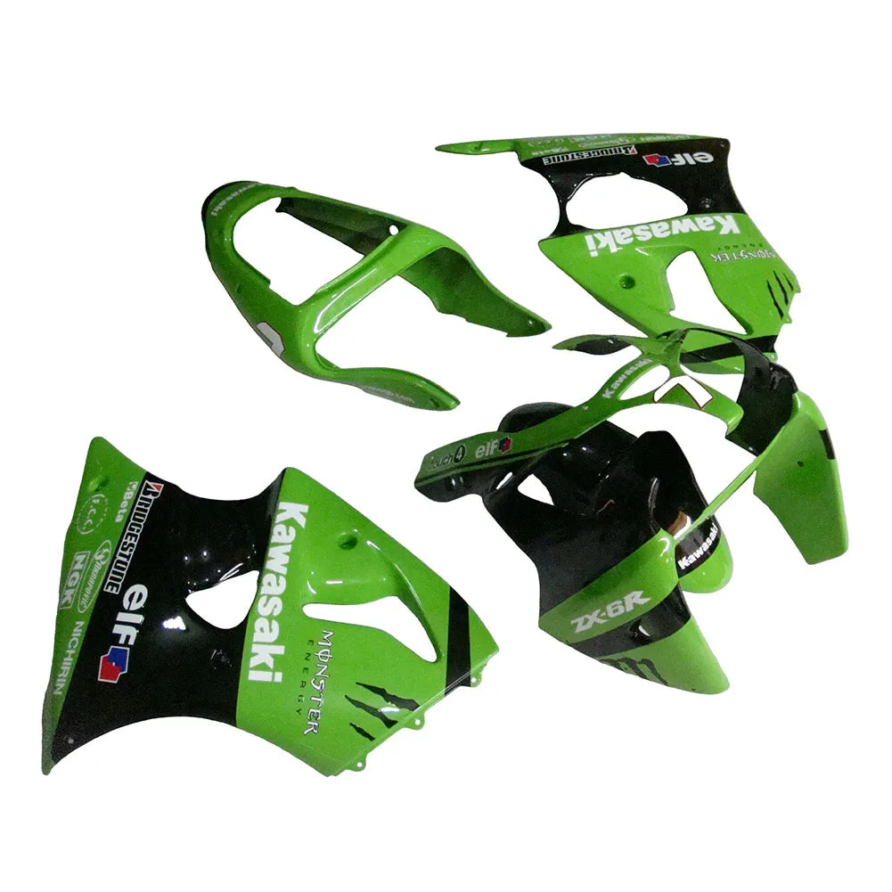 Kawasaki ZX-6R / 636 2000-2002 Green and Black Monster Edition full fairing kit set view