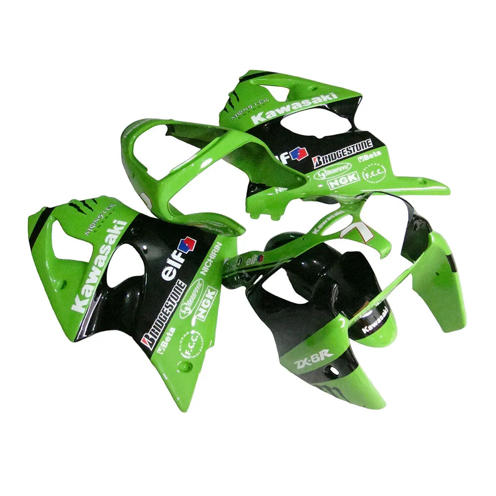 Kawasaki ZX-6R / 636 2000-2002 Green and Black Monster Edition tail section fairing side view