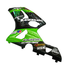 Kawasaki ZX-6R / 636 2003-2004 Green and Black with Logos fairing kit left side view