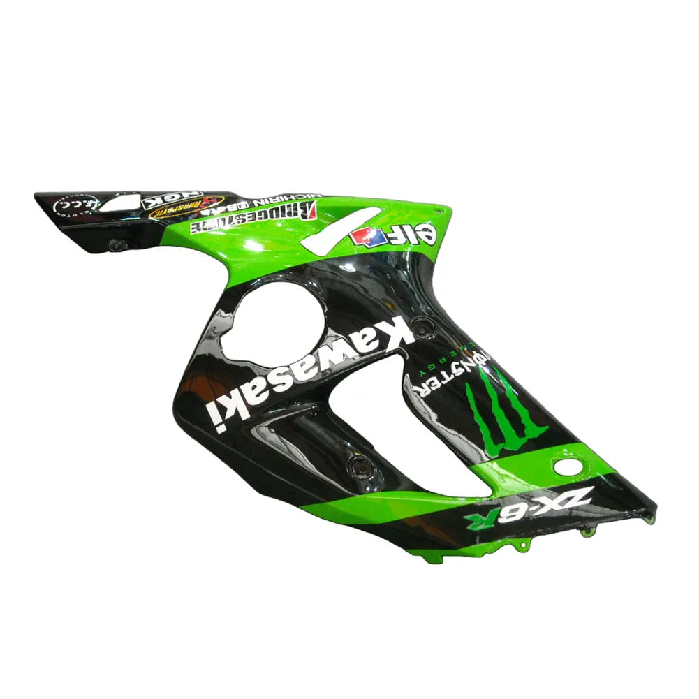 Kawasaki ZX-6R / 636 2003-2004 Green and Black with Logos tail section fairing detail view 1