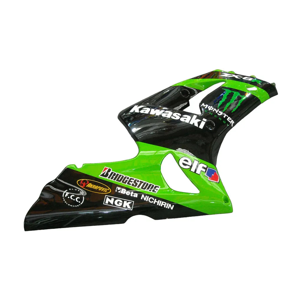 Kawasaki ZX-6R / 636 2003-2004 Green and Black with Logos tail section fairing rear view
