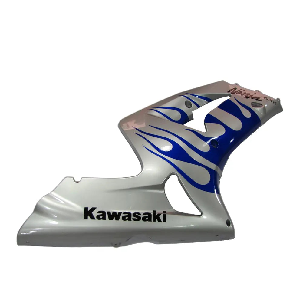 Kawasaki ZX-6R / 636 2003-2004 Silver, Blue, and Flame tail section fairing rear view