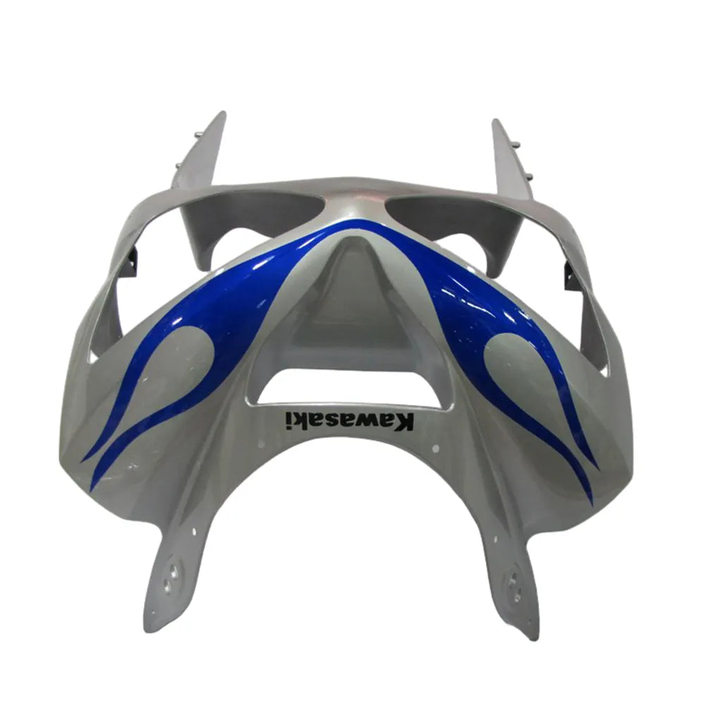 Kawasaki ZX-6R / 636 2003-2004 Silver, Blue, and Flame tail section fairing detail view 2