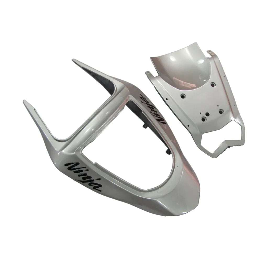 Kawasaki ZX-6R / 636 2003-2004 Silver, Blue, and Flame tail section fairing side view