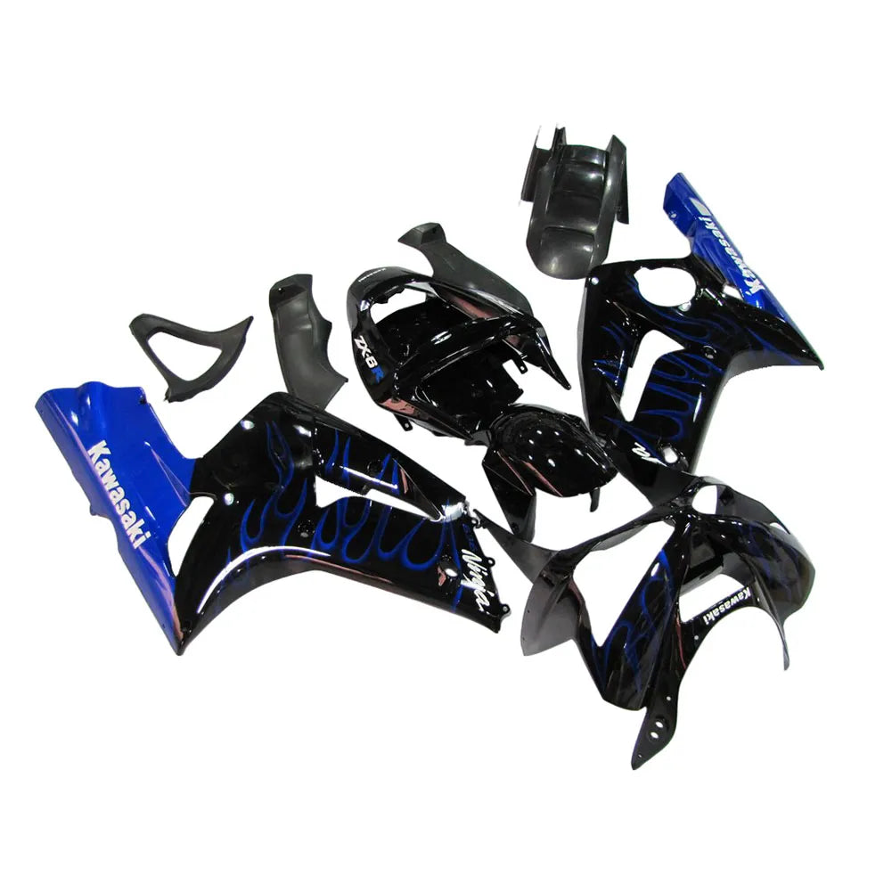 Kawasaki ZX-6R / 636 2003-2004 Black and Blue fairing kit front view