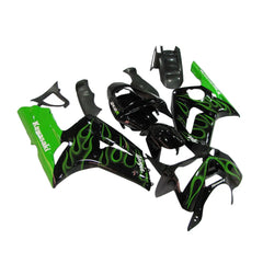 Kawasaki ZX-6R / 636 2003-2004 Black, Green, and Flame fairing kit front view
