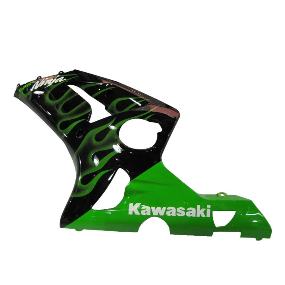 Kawasaki ZX-6R / 636 2003-2004 Black, Green, and Flame fairing kit left side view