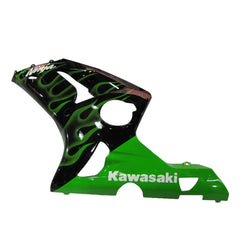 Kawasaki ZX-6R / 636 2003-2004 Black, Green, and Flame fairing kit left side view