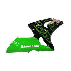 Kawasaki ZX-6R / 636 2003-2004 Black, Green, and Flame tail section fairing rear view