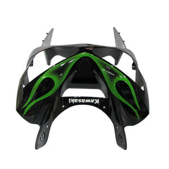 Kawasaki ZX-6R / 636 2003-2004 Black, Green, and Flame tail section fairing detail view 1