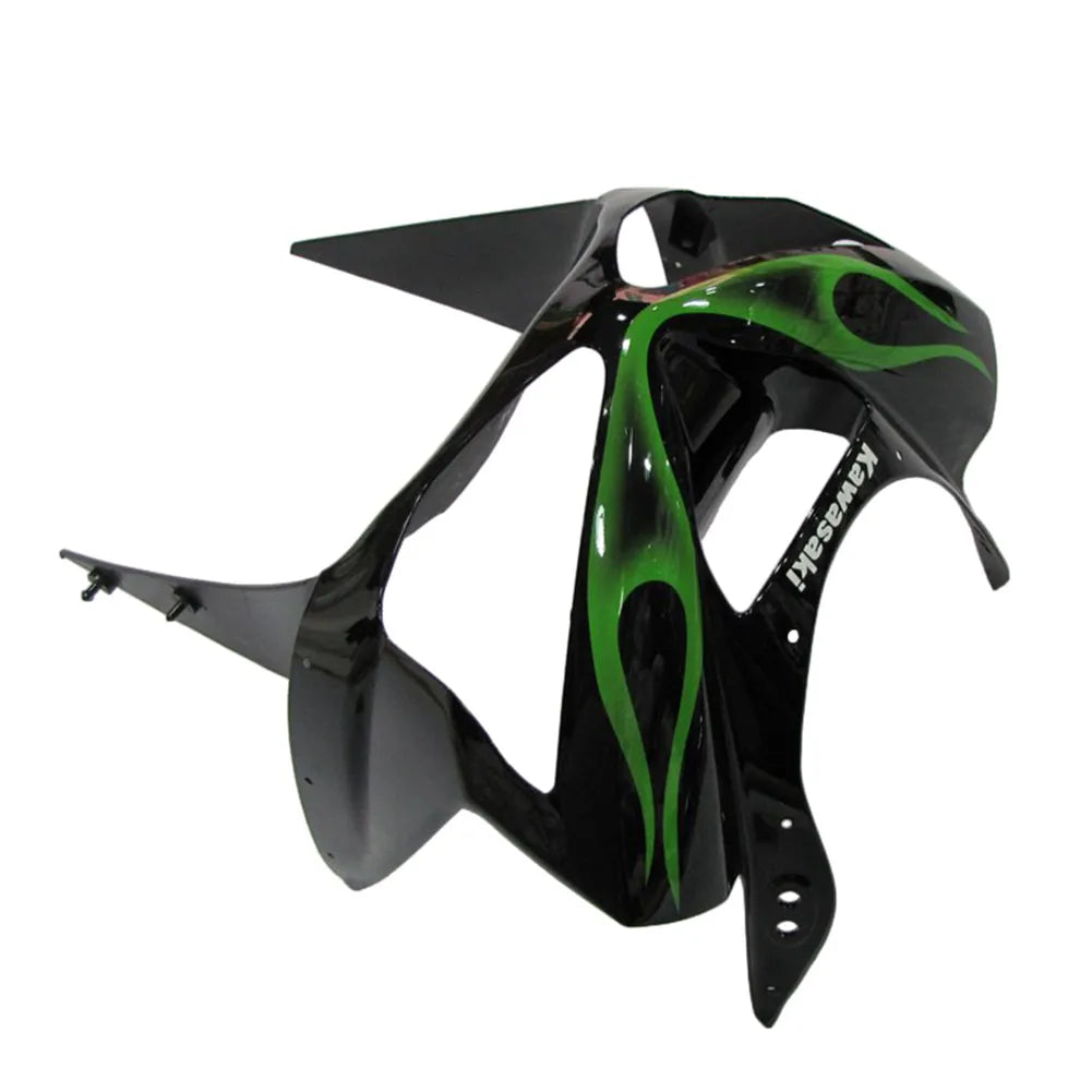 Kawasaki ZX-6R / 636 2003-2004 Black, Green, and Flame tail section fairing detail view 2