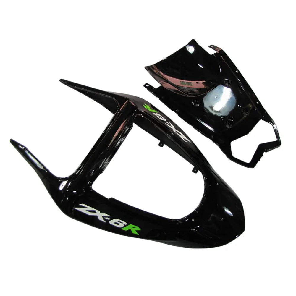 Kawasaki ZX-6R / 636 2003-2004 Black, Green, and Flame tail section fairing detail view 3