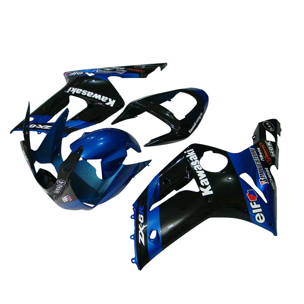 Kawasaki ZX-6R / 636 2003-2004 Blue and Black full fairing kit set view