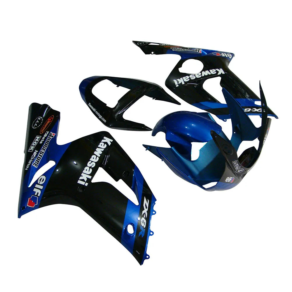 Kawasaki ZX-6R / 636 2003-2004 Blue and Black fairing kit left side view