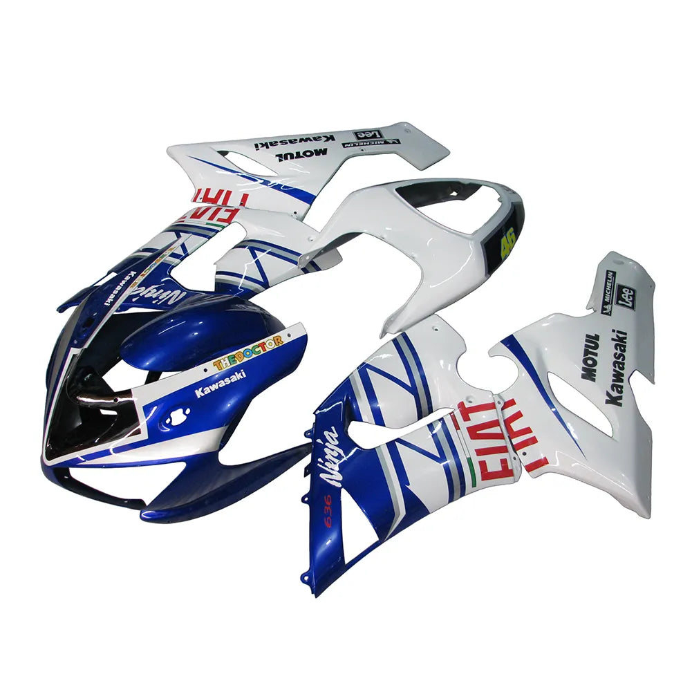 Kawasaki ZX-6R / 636 2005-2006 Blue, White, and Black No 46 full fairing kit set view