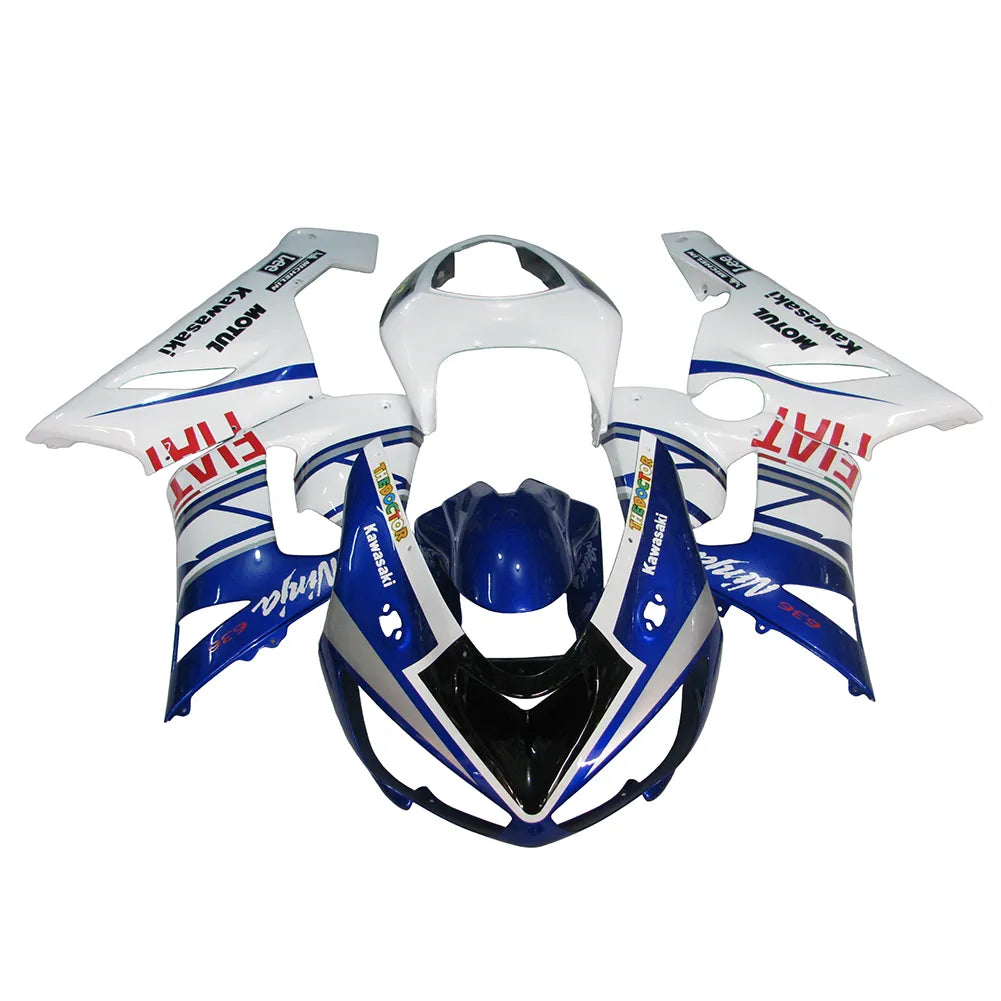 Kawasaki ZX-6R / 636 2005-2006 Blue, White, and Black No 46 fairing kit front view