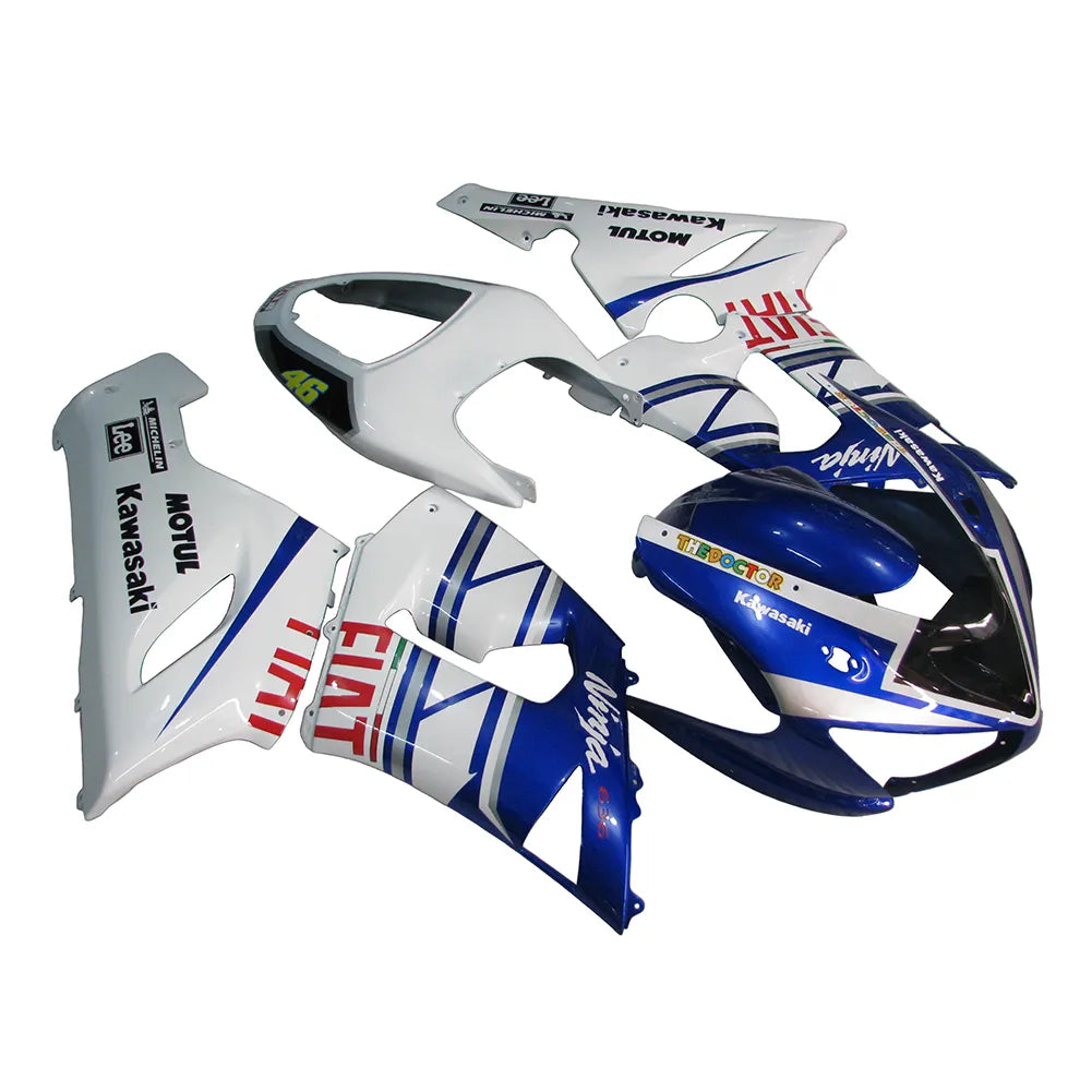 Kawasaki ZX-6R / 636 2005-2006 Blue, White, and Black No 46 fairing kit left side view