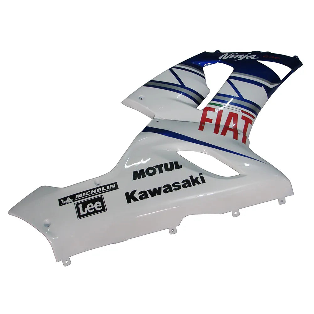 Kawasaki ZX-6R / 636 2005-2006 Blue, White, and Black No 46 tail section fairing rear view