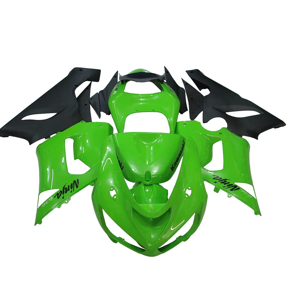 Kawasaki ZX-6R / 636 2005-2006 Green and Black Style B fairing kit front view